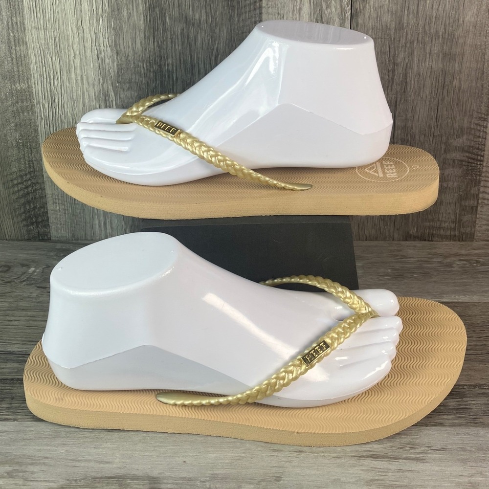 Reef Bliss Wild Champagne Gold Braided Flip Flop Sandals Womens Size 10